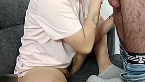 Tired stepsister uses mouth for masturbation after exam