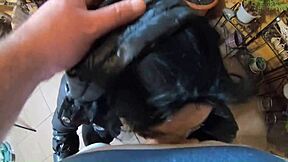 milfycalla covered in cum on black leather leggings, love filming it