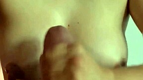 Teen girl rubs her shaved pussy while guy jerks off in reality