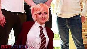 Hot College Student Swallows First Blowbang Party