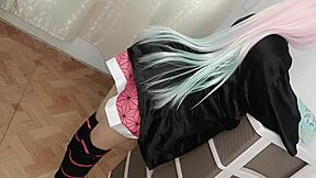 Nezuko cosplay fucked by stepbrother in bedroom