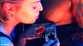 Lesbian Heel Play and Foot Domination with Spitting, Gagging, Choking, and Deepthroat on Natural Tits