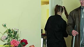 Damn! Grandpa Rewards with Extreme Ass Fucking Using His Big Dick in Rough Doggy Style. That Hairless Pussy Gets Licked Hard Too!