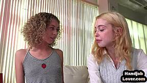 tiny babes jerk pov cock in threesome