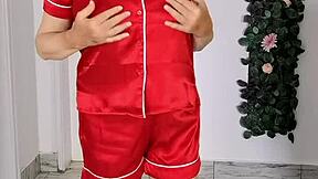 stepmom seduces stepson with striptease blowjob cumshot on huge boobs