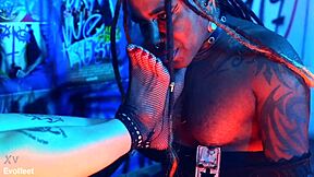 Lesbian Heel Play and Foot Domination with Spitting, Gagging, Choking, and Deepthroat on Natural Tits