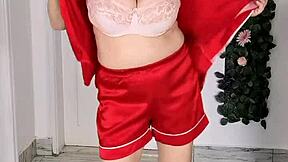 stepmom seduces stepson with striptease blowjob cumshot on huge boobs