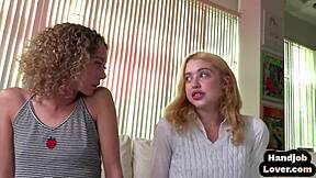 tiny babes jerk pov cock in threesome