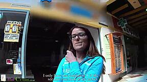 Shy teen girl in mall public area with friends