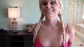 Tiny Blonde Kelly Surfer with Pigtails Films Raw Amateur Sex Tape on Holiday