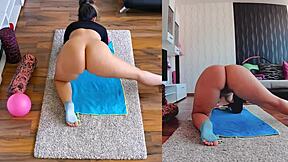 Dual Cam Uncensored Naked Yoga Workout with Ass Spreading