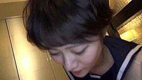 Japanese 18-year-old Nonomiya-chan gives uncensored blowjob with shaved beauty