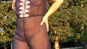 Hairy Mature Flashing Pussy In Transparent Public!