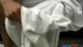 sexy sunkissed shemale with big tits waves her wang in steamy fetish solo