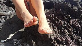 Foot fetish from my seductive stepmom on a public beach!