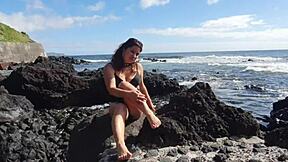 Foot fetish from my seductive stepmom on a public beach!