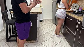 Cheating on my stepmom chapter 8 while she's cooking in sexy shorts. I sneak in with her big ass alone at home!