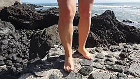 Foot fetish from my seductive stepmom on a public beach!