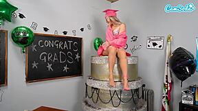 hey, check this horny busty college grad masturbating before a wild party