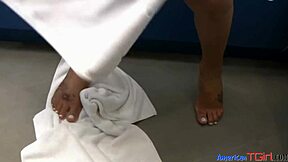 sexy sunkissed shemale with big tits waves her wang in steamy fetish solo