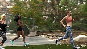 Four Girls Sweat in Living Room, Lesbian Masturbation Ignites