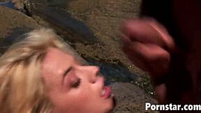 Horny blonde chloe delaure enjoys threesome outdoors with double penetration