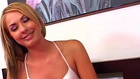 blonde 18 girl rides big cock in fishnets