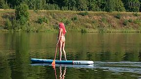 Hey, check out this pink micro bikini flashing tits outdoors