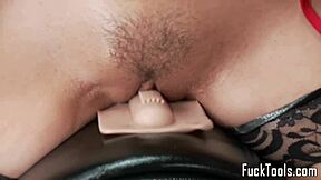 Busty Christmas babes use sybian machine