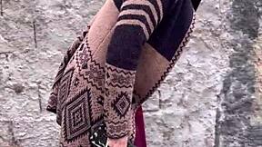 pretty girl with brown eyes climbing the street hill excitedly