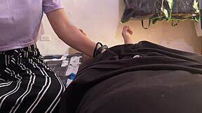 Teen University Girl Bent Over Sucks Huge Cock Close-Up, Swallows Cum in Mommy Socks Solo