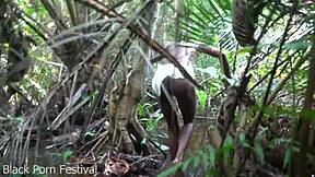 Skinny african woman works in outdoor tribe