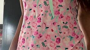 spy camera catches innocent curvy teen in pajamas at college dorm, totally unaware