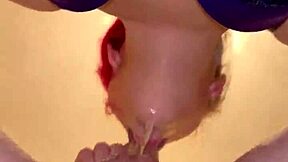 close up sloppy blowjob with throat cum