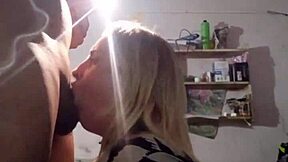 Blonde addicted to swallowing hot cum loads