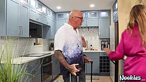 Real couple fucks babysitter! Intense threesome with teen hardcore action!