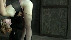 Stocks bondage treatment for blonde skank