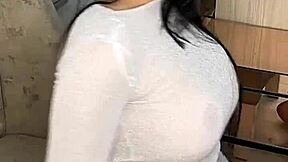 Latina with big tits plays with huge dildo and fingers