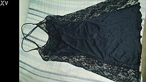 Latina housewife teases with tight pussy under black shirt