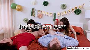 Two Milfs Blindfold Stepsons And Ride Their Dicks