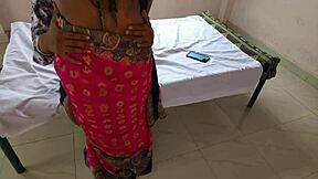 The maid is fucked in cowgirl position on the bed.