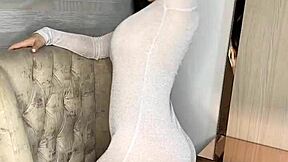 Latina with big tits plays with huge dildo and fingers