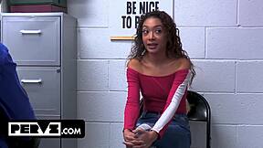 Stolen doll aids teen in deepthroat and anal creampie with security guard's big cock