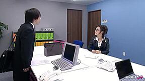 Japanese teen secretary tricked into wild blowbang session