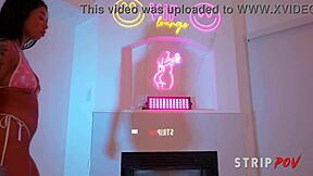 Does Gia Dibellas' striptease end in a pussyjob?