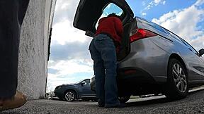 Curvy milf gets pantsed in public, ass worshipped