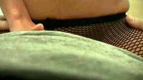 Suggestive Jenny Welch in stockings gives boyfriend a slow teasing handjob