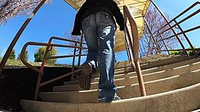 Curvy milf gets pantsed in public, ass worshipped