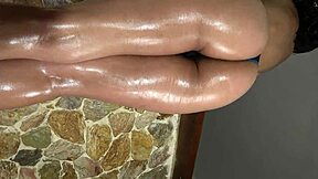 Bold View Of Oiled Xattlalust's Beautiful Butt And Legs In Red And Dark Blue Panties