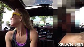 Young slut gets tight pussy drilled in doggystyle behind the scenes.